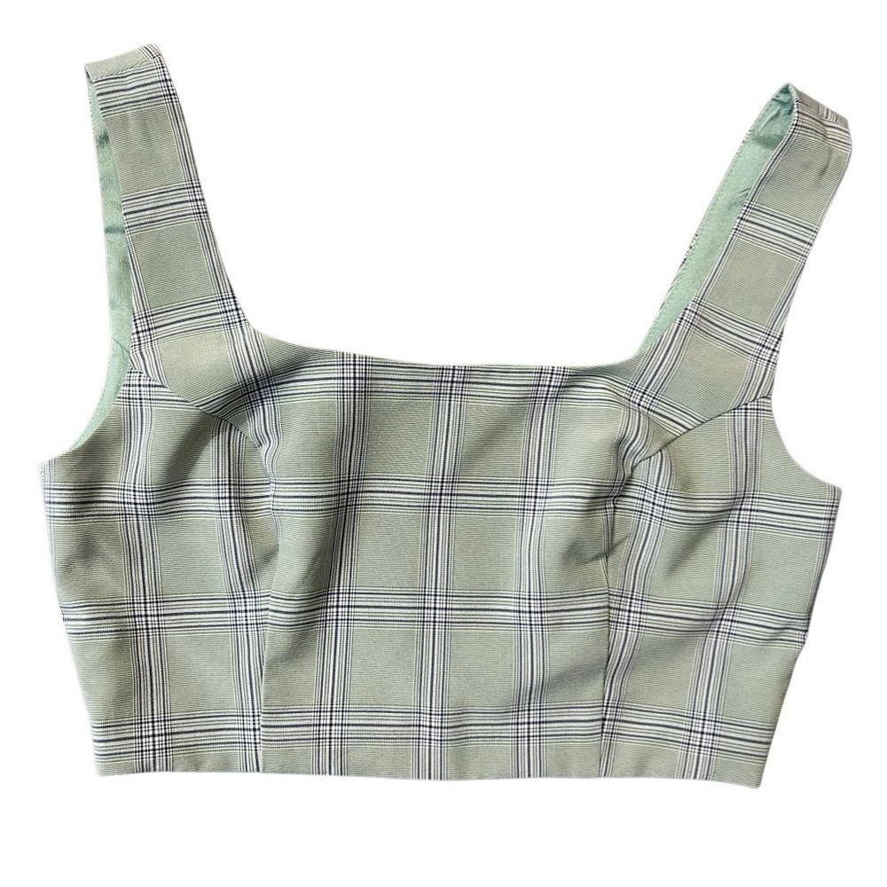 Re:named Sage Green plaid square-neck crop Size Medium
